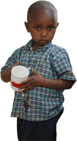 Boy with cup in Kenya