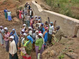 A water project weir, or sand dam, in Kenya